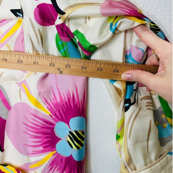 NWT Gucci Silk Tan Pink Blue Multi Floral Leaf Printed Blouse 46 / XL - Picture 15 of 16